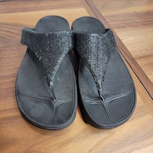 Fitflop Women's Size US 10 Sandal Electra Sequined Comfort Slip On Black Thong